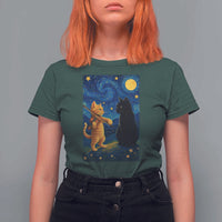 Cat Starry Night T Shirt For Women Van Gogh Violin Kitty Lover - Wonder Print Shop