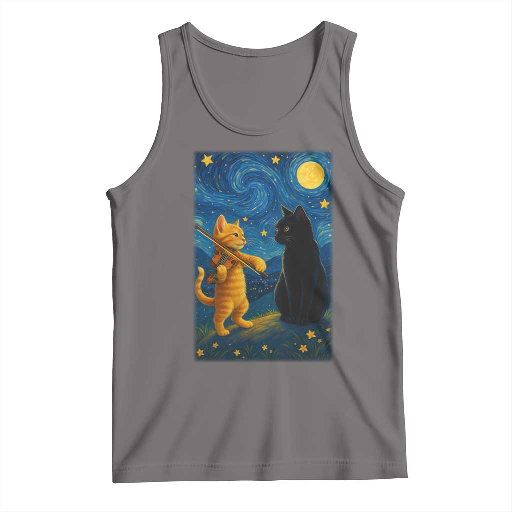 Cat Starry Night Tank Top Van Gogh Violin Kitty Lover - Wonder Print Shop