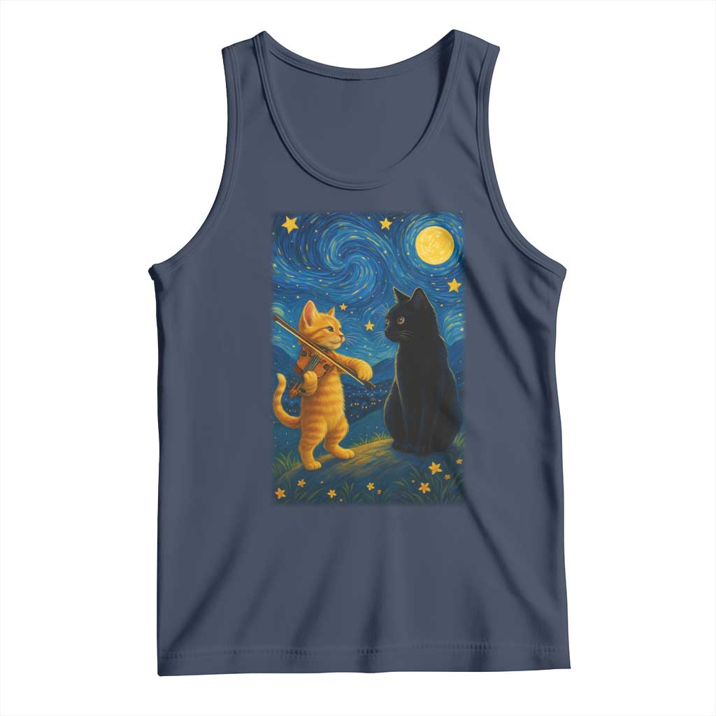 Cat Starry Night Tank Top Van Gogh Violin Kitty Lover - Wonder Print Shop