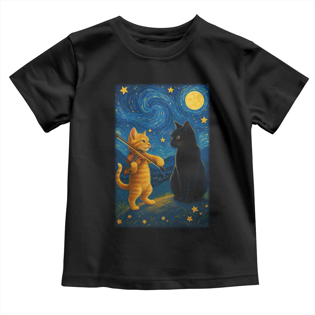 Cat Starry Night Toddler T Shirt Van Gogh Violin Kitty Lover - Wonder Print Shop