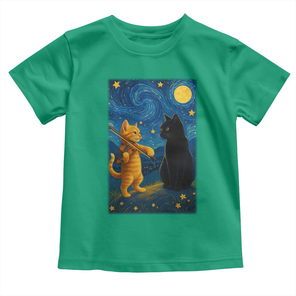 Cat Starry Night Toddler T Shirt Van Gogh Violin Kitty Lover - Wonder Print Shop