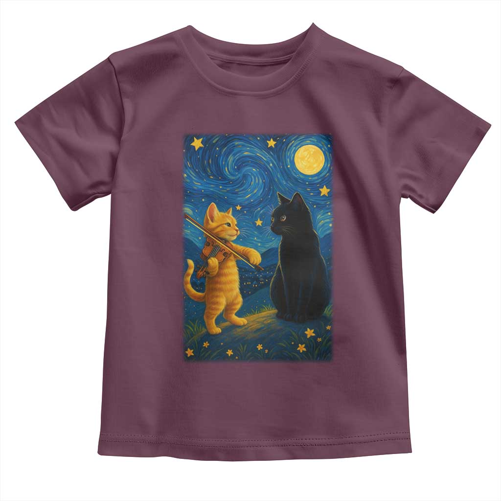 Cat Starry Night Toddler T Shirt Van Gogh Violin Kitty Lover - Wonder Print Shop