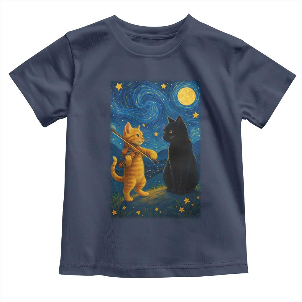 Cat Starry Night Toddler T Shirt Van Gogh Violin Kitty Lover - Wonder Print Shop