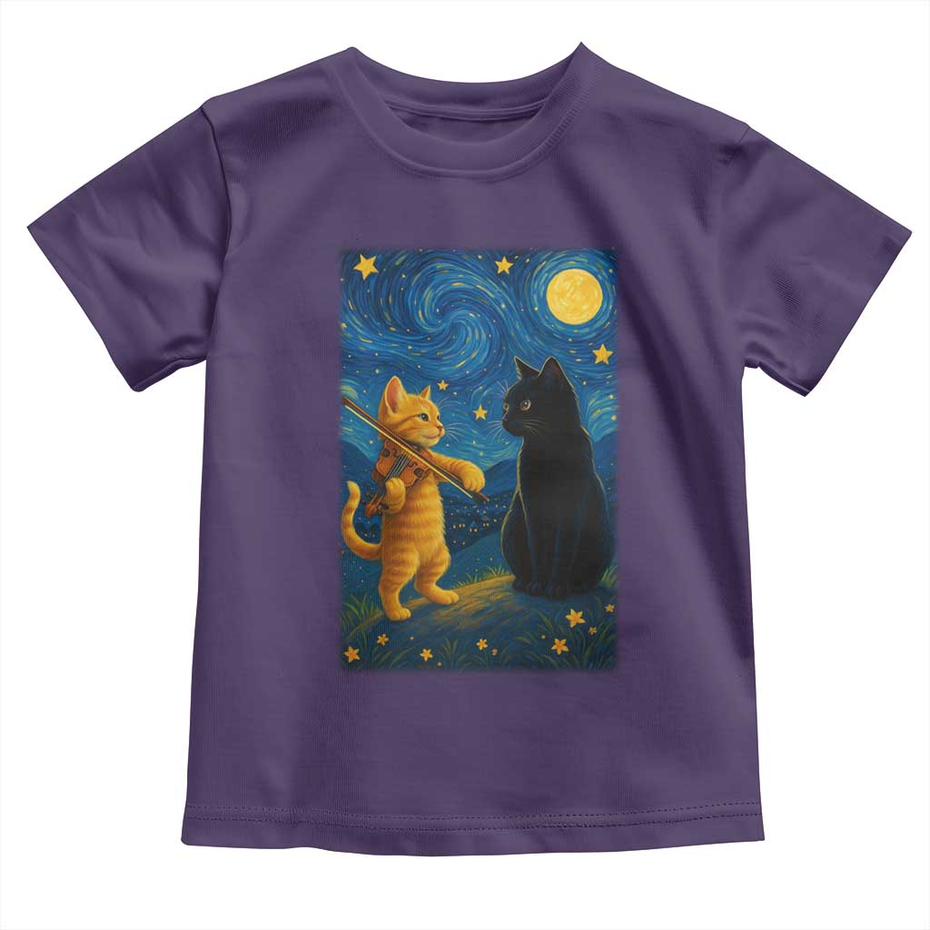 Cat Starry Night Toddler T Shirt Van Gogh Violin Kitty Lover - Wonder Print Shop