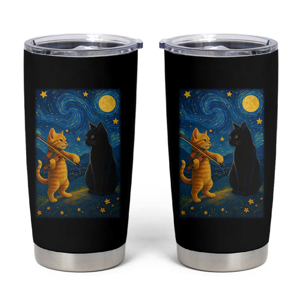 Cat Starry Night Tumbler Cup Van Gogh Violin Kitty Lover