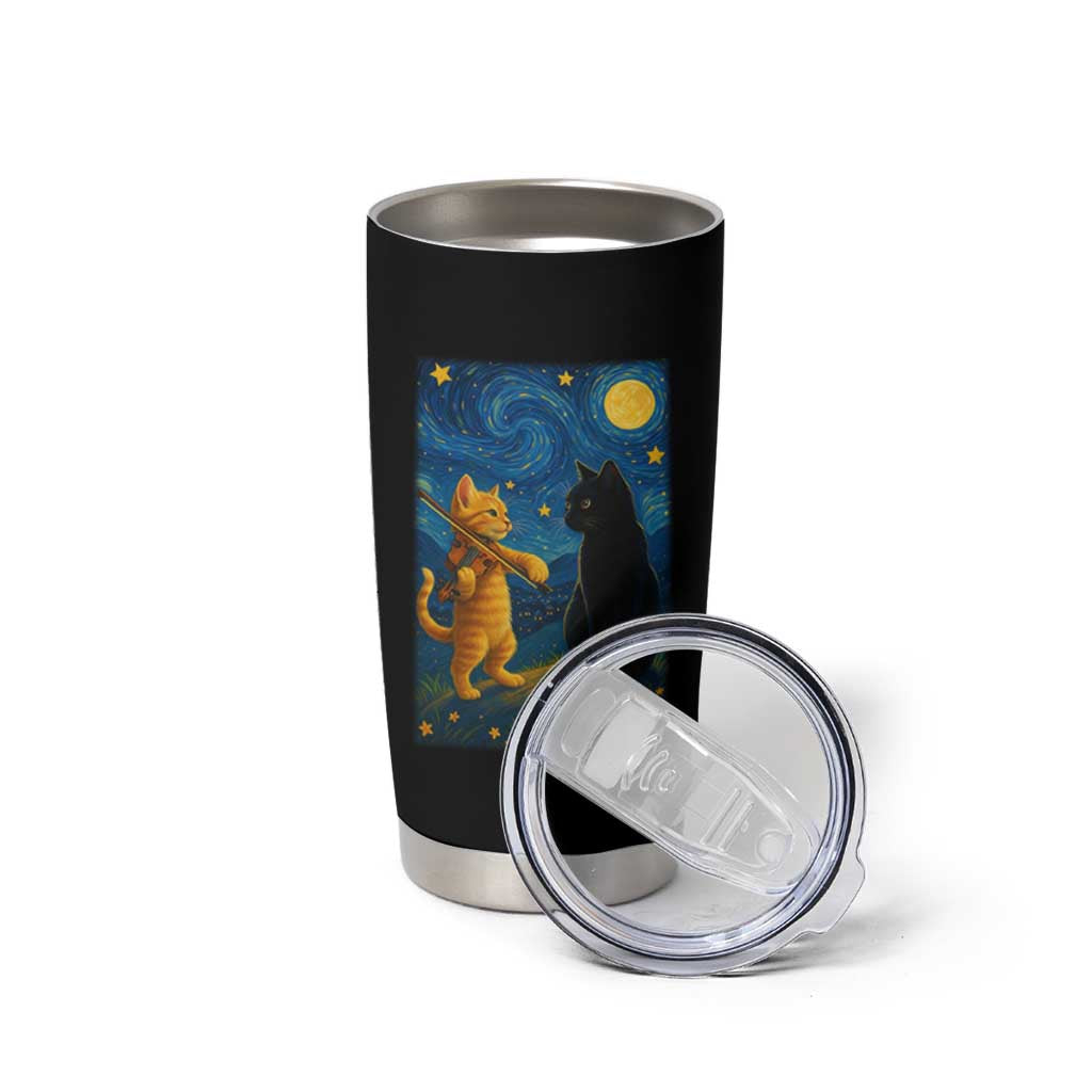 Cat Starry Night Tumbler Cup Van Gogh Violin Kitty Lover