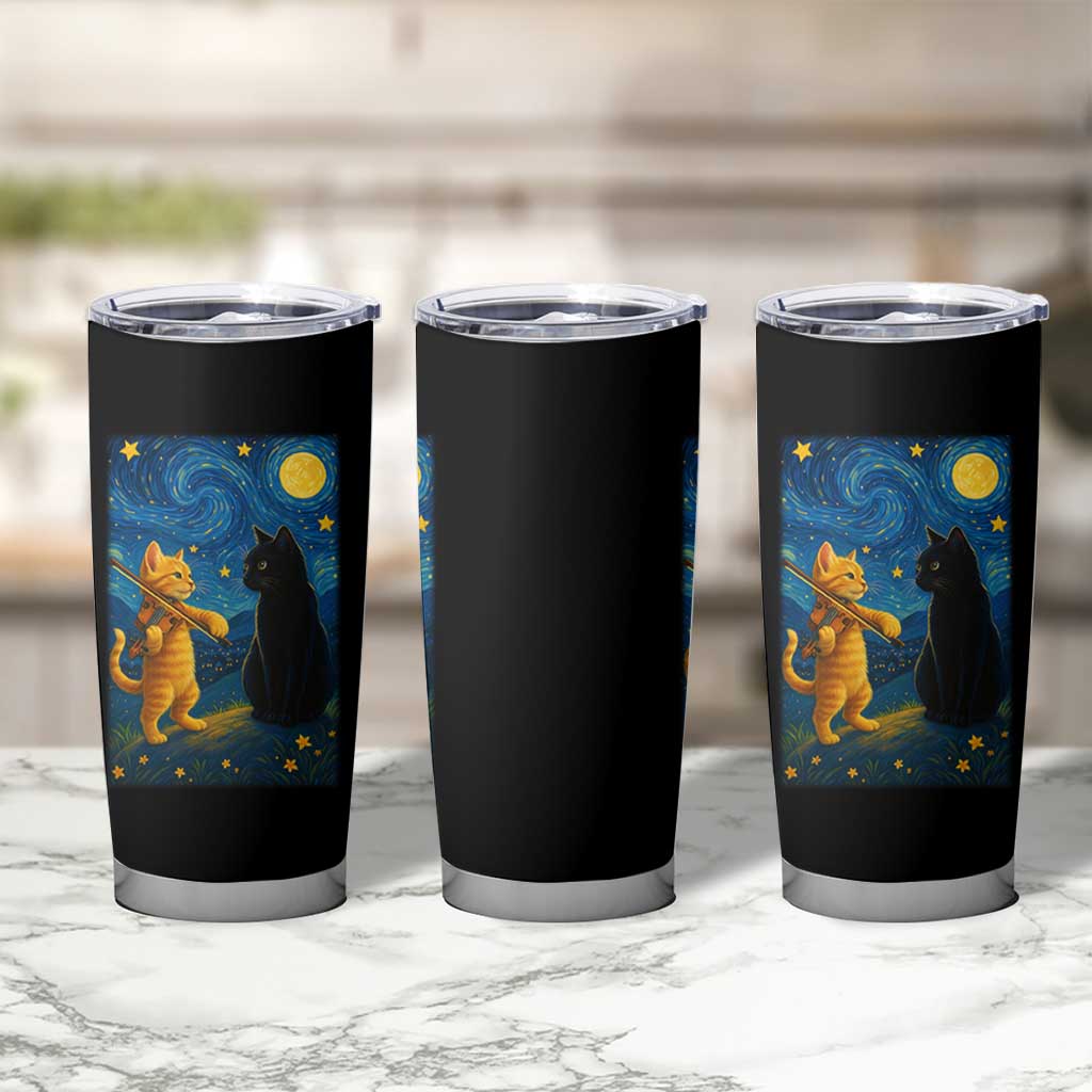 Cat Starry Night Tumbler Cup Van Gogh Violin Kitty Lover
