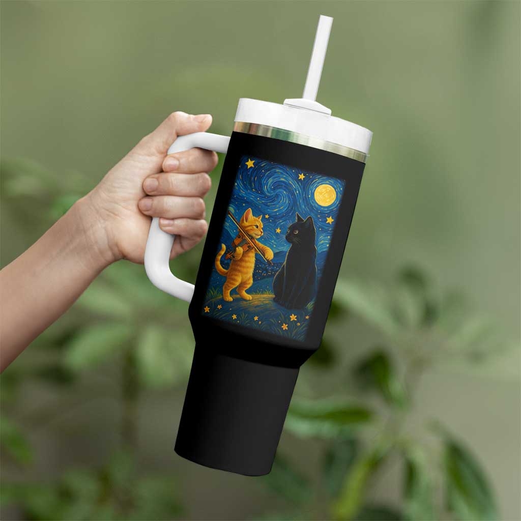 Cat Starry Night Tumbler With Handle Van Gogh Violin Kitty Lover