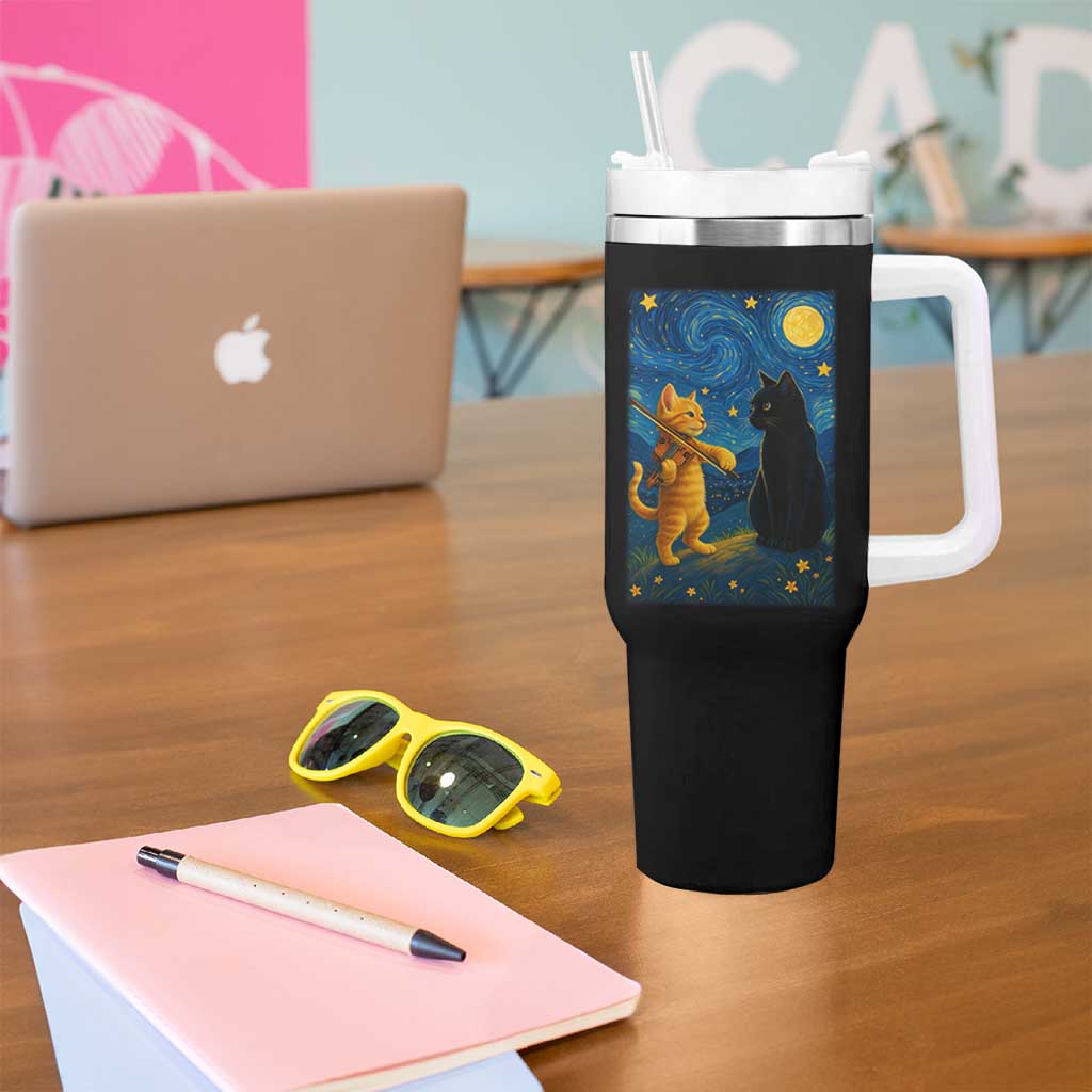 Cat Starry Night Tumbler With Handle Van Gogh Violin Kitty Lover