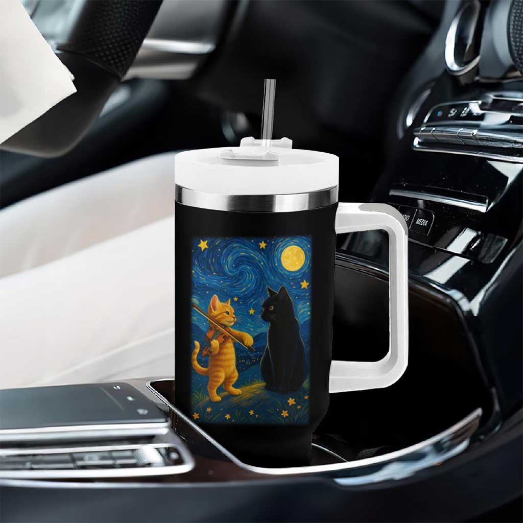 Cat Starry Night Tumbler With Handle Van Gogh Violin Kitty Lover