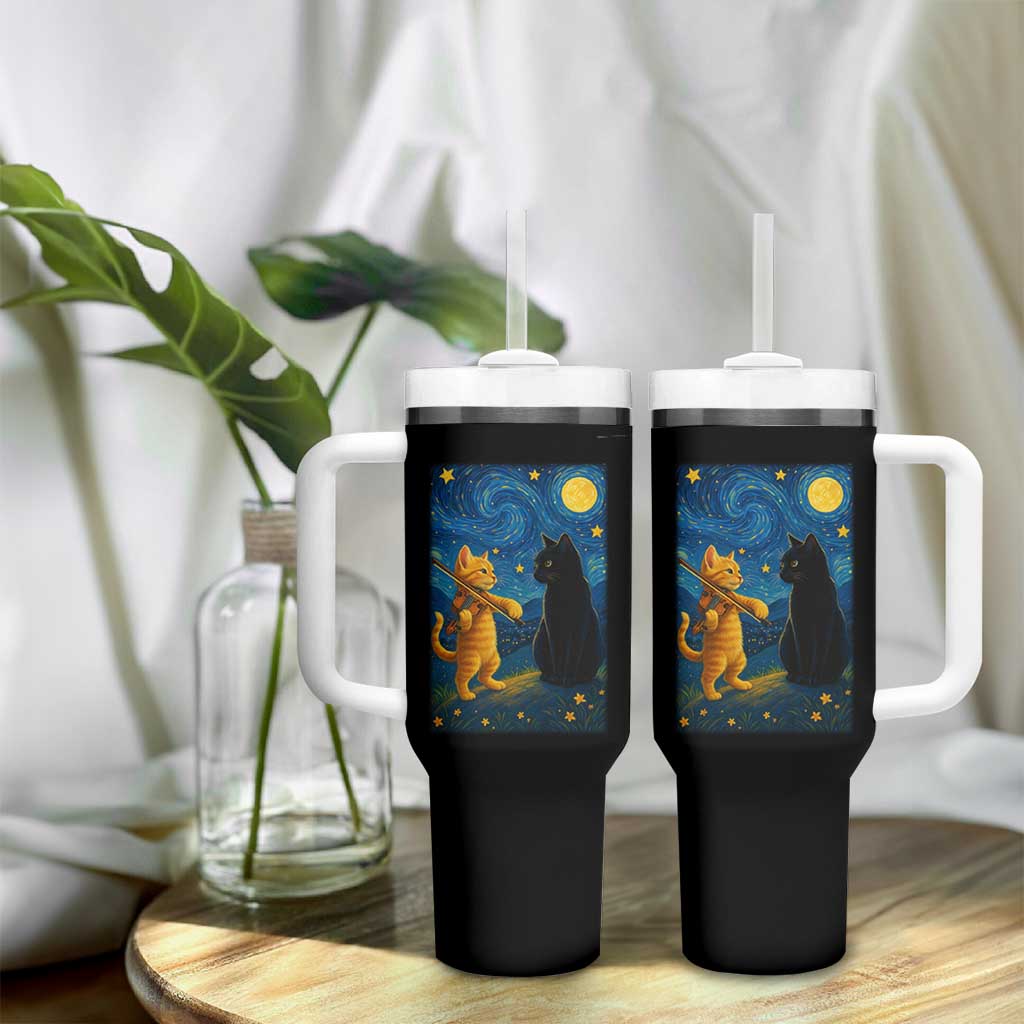 Cat Starry Night Tumbler With Handle Van Gogh Violin Kitty Lover
