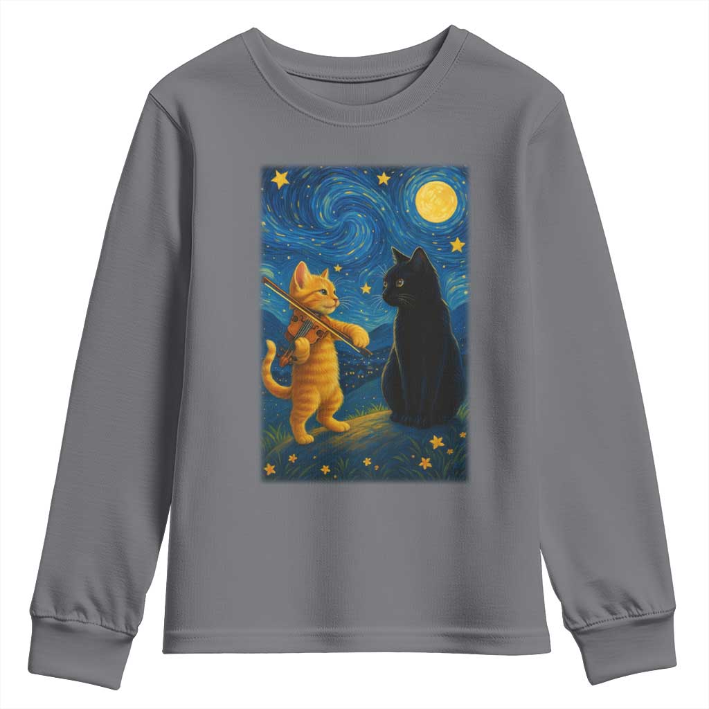 Cat Starry Night Youth Sweatshirt Van Gogh Violin Kitty Lover - Wonder Print Shop