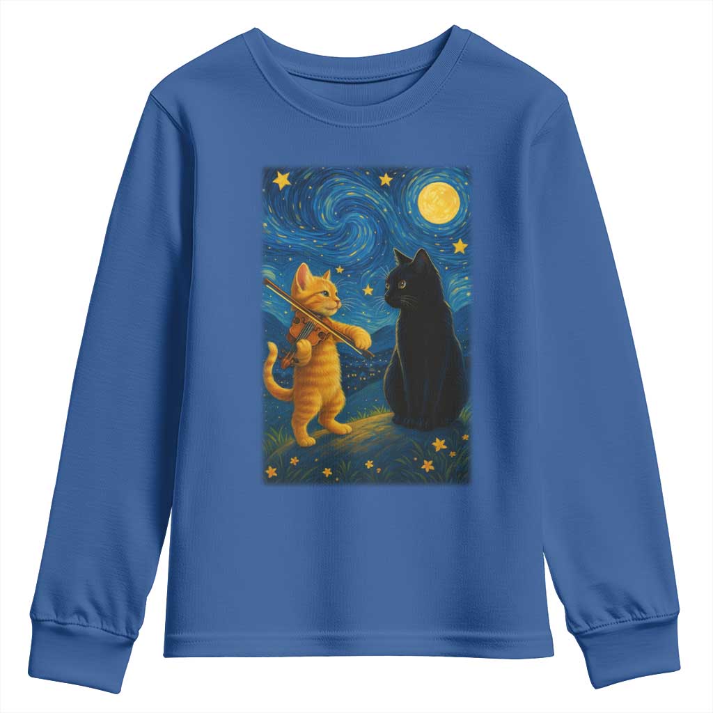 Cat Starry Night Youth Sweatshirt Van Gogh Violin Kitty Lover - Wonder Print Shop