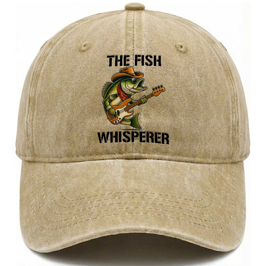 Funny Bass Fishing Washed Cotton Baseball Cap The Fish Whisperer Fisherman Humor
