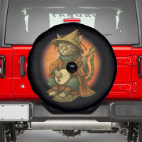 Japanese Samurai Cat Spare Tire Cover Retro Cat Playing Shamisen Art - Wonder Print Shop