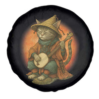 Japanese Samurai Cat Spare Tire Cover Retro Cat Playing Shamisen Art - Wonder Print Shop