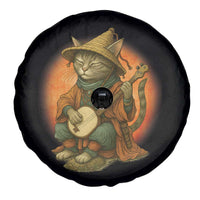 Japanese Samurai Cat Spare Tire Cover Retro Cat Playing Shamisen Art - Wonder Print Shop