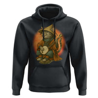 Japanese Samurai Cat Hoodie Retro Cat Playing Shamisen Art - Wonder Print Shop