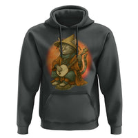 Japanese Samurai Cat Hoodie Retro Cat Playing Shamisen Art - Wonder Print Shop