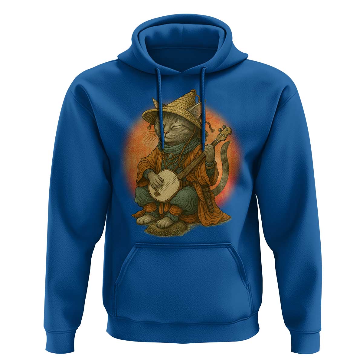 Japanese Samurai Cat Hoodie Retro Cat Playing Shamisen Art - Wonder Print Shop