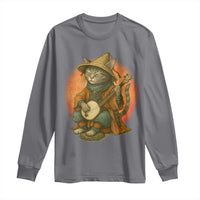 Japanese Samurai Cat Long Sleeve Shirt Retro Cat Playing Shamisen Art - Wonder Print Shop