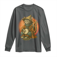 Japanese Samurai Cat Long Sleeve Shirt Retro Cat Playing Shamisen Art - Wonder Print Shop