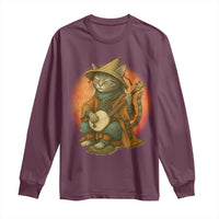 Japanese Samurai Cat Long Sleeve Shirt Retro Cat Playing Shamisen Art - Wonder Print Shop