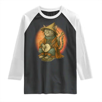 Japanese Samurai Cat Raglan Shirt Retro Cat Playing Shamisen Art - Wonder Print Shop
