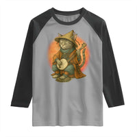 Japanese Samurai Cat Raglan Shirt Retro Cat Playing Shamisen Art - Wonder Print Shop