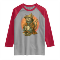Japanese Samurai Cat Raglan Shirt Retro Cat Playing Shamisen Art - Wonder Print Shop