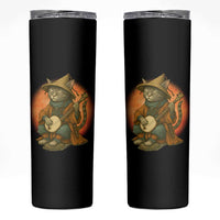 Japanese Samurai Cat Skinny Tumbler Retro Cat Playing Shamisen Art