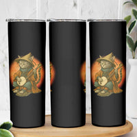 Japanese Samurai Cat Skinny Tumbler Retro Cat Playing Shamisen Art