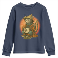Japanese Samurai Cat Youth Sweatshirt Retro Cat Playing Shamisen Art - Wonder Print Shop