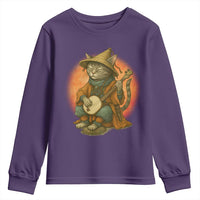 Japanese Samurai Cat Youth Sweatshirt Retro Cat Playing Shamisen Art - Wonder Print Shop