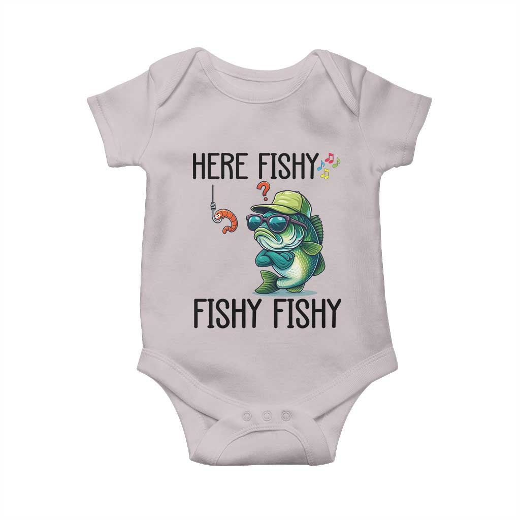Funny Bass Fish Baby Onesie Here Fishy Fishy Fisherman Fishing Lover - Wonder Print Shop