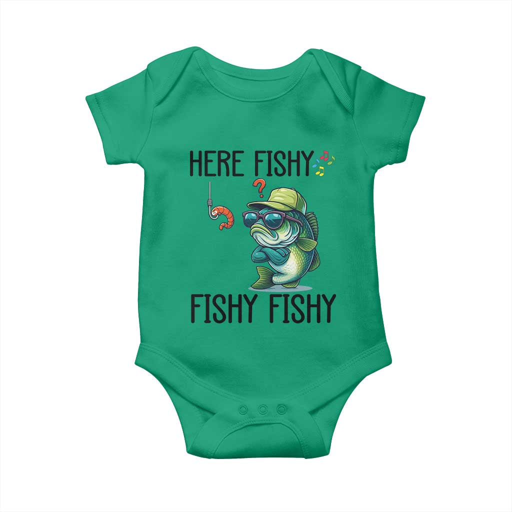 Funny Bass Fish Baby Onesie Here Fishy Fishy Fisherman Fishing Lover - Wonder Print Shop