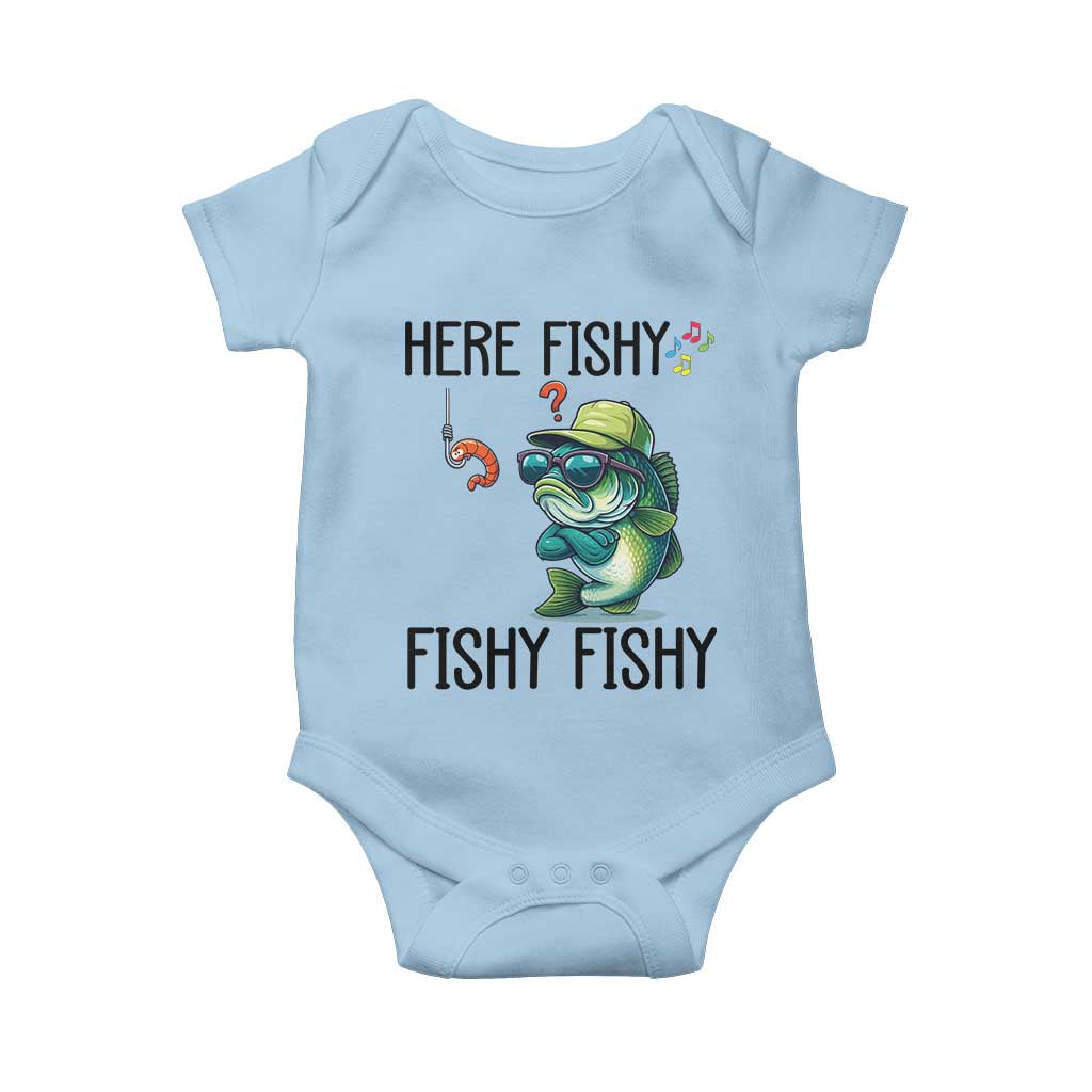 Funny Bass Fish Baby Onesie Here Fishy Fishy Fisherman Fishing Lover - Wonder Print Shop