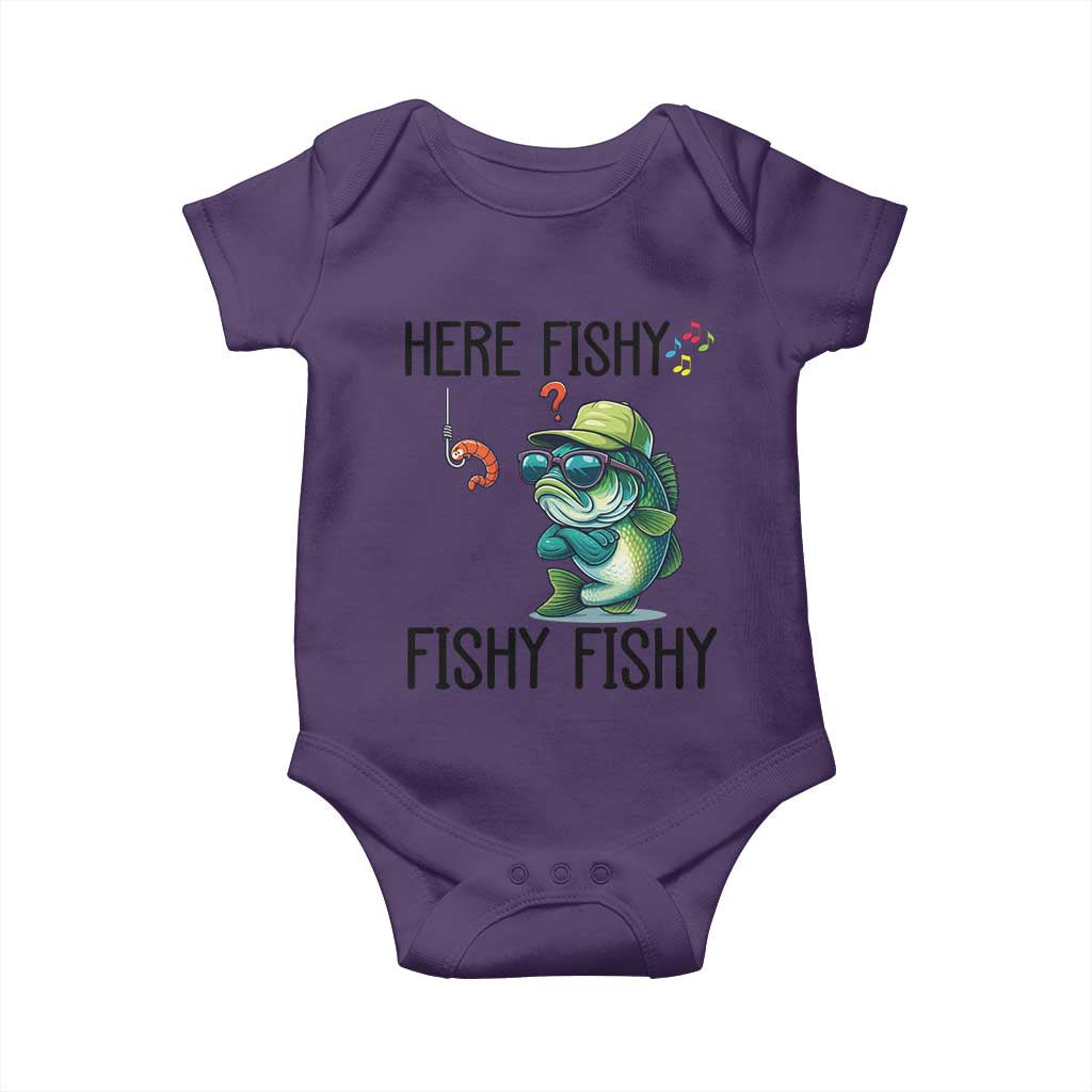 Funny Bass Fish Baby Onesie Here Fishy Fishy Fisherman Fishing Lover - Wonder Print Shop