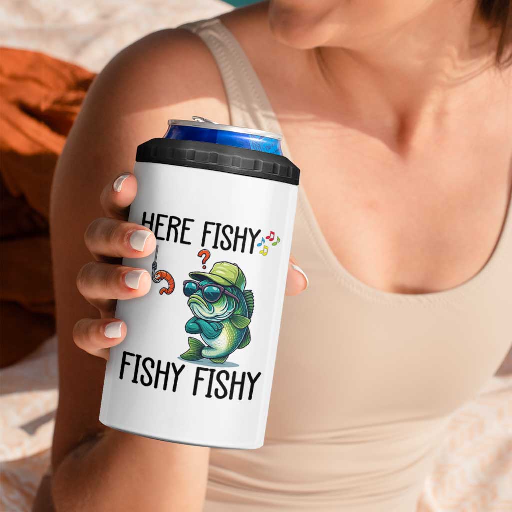 Funny Bass Fish 4 in 1 Can Cooler Tumbler Here Fishy Fishy Fisherman Fishing Lover
