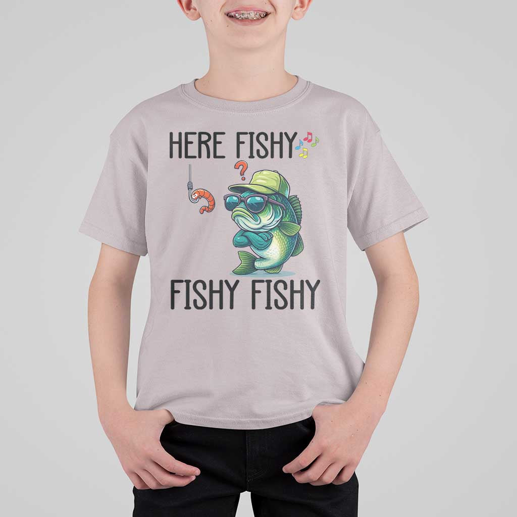 Funny Bass Fish T Shirt For Kid Here Fishy Fishy Fisherman Fishing Lover - Wonder Print Shop