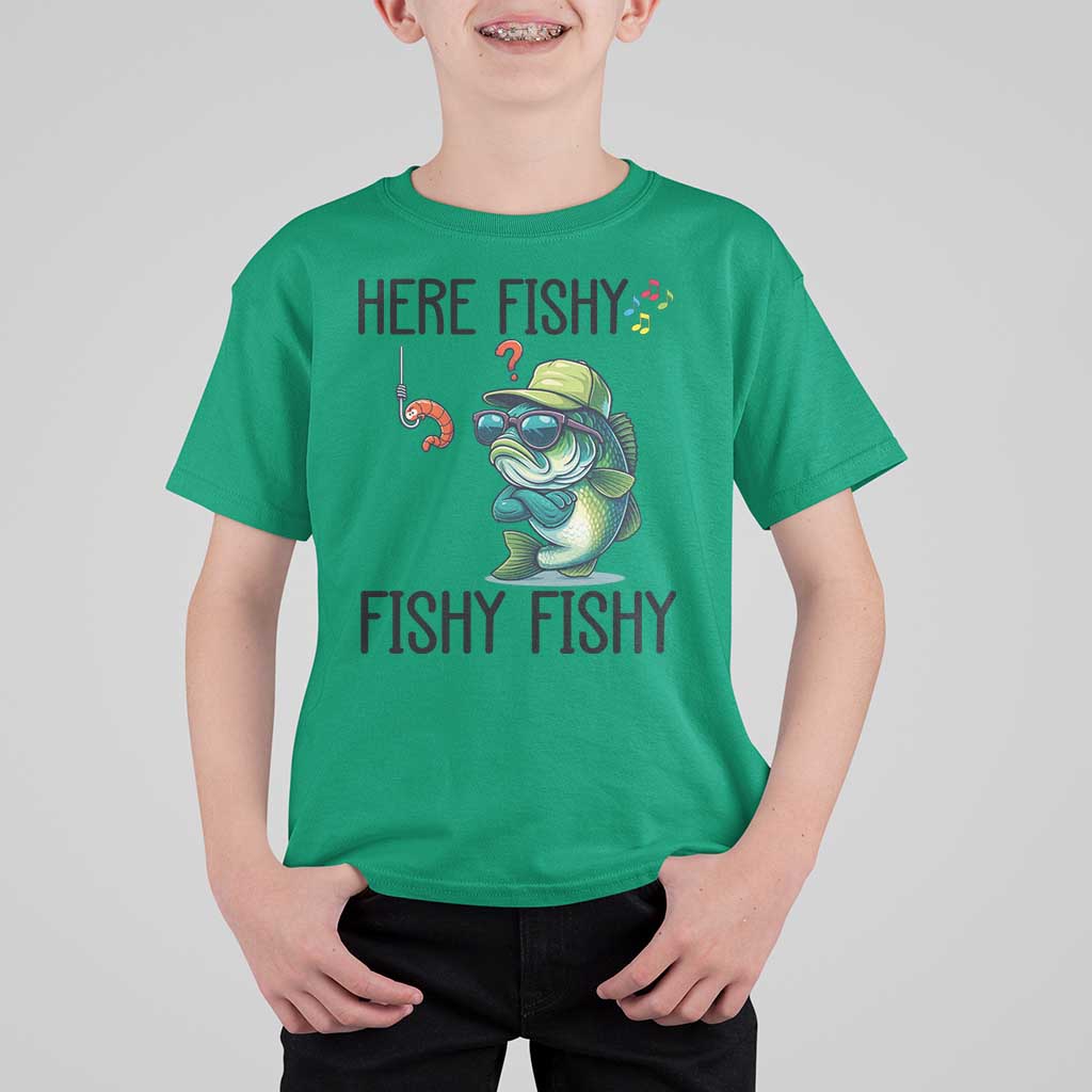 Funny Bass Fish T Shirt For Kid Here Fishy Fishy Fisherman Fishing Lover - Wonder Print Shop