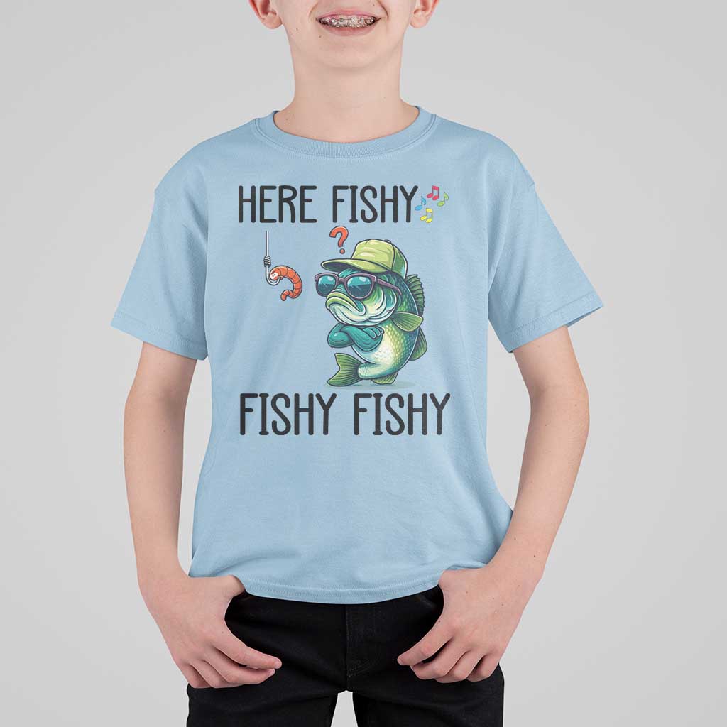Funny Bass Fish T Shirt For Kid Here Fishy Fishy Fisherman Fishing Lover - Wonder Print Shop