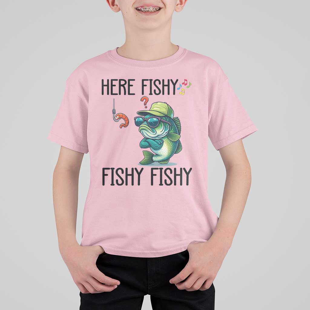 Funny Bass Fish T Shirt For Kid Here Fishy Fishy Fisherman Fishing Lover - Wonder Print Shop