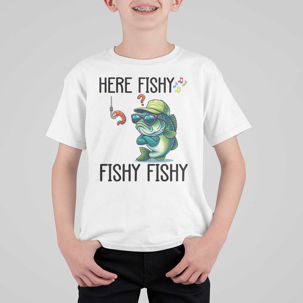 Funny Bass Fish T Shirt For Kid Here Fishy Fishy Fisherman Fishing Lover - Wonder Print Shop