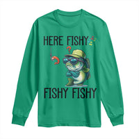 Funny Bass Fish Long Sleeve Shirt Here Fishy Fishy Fisherman Fishing Lover - Wonder Print Shop