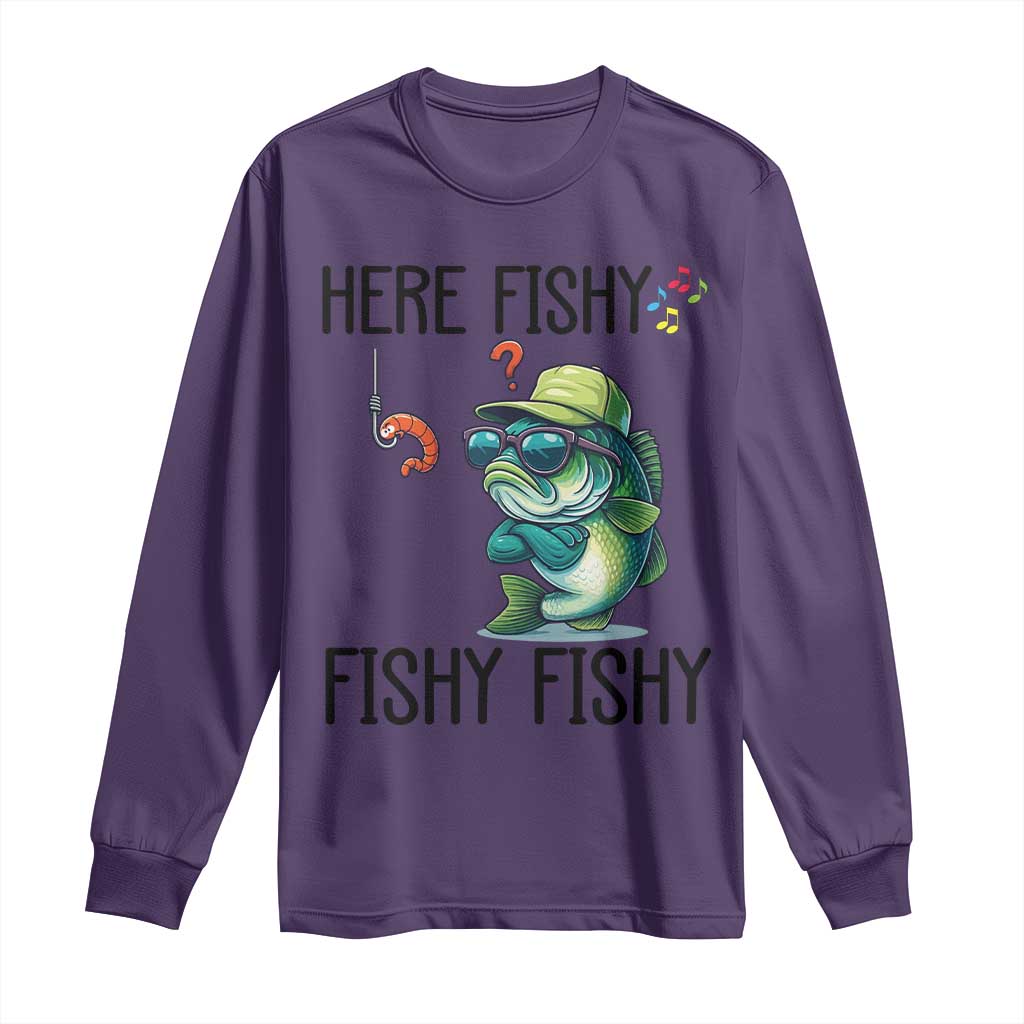 Funny Bass Fish Long Sleeve Shirt Here Fishy Fishy Fisherman Fishing Lover - Wonder Print Shop