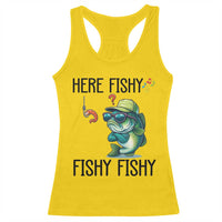 Funny Bass Fish Racerback Tank Top Here Fishy Fishy Fisherman Fishing Lover - Wonder Print Shop