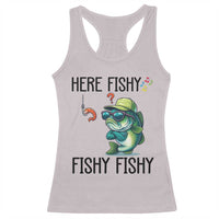 Funny Bass Fish Racerback Tank Top Here Fishy Fishy Fisherman Fishing Lover - Wonder Print Shop