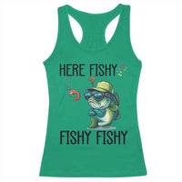 Funny Bass Fish Racerback Tank Top Here Fishy Fishy Fisherman Fishing Lover - Wonder Print Shop