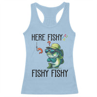 Funny Bass Fish Racerback Tank Top Here Fishy Fishy Fisherman Fishing Lover - Wonder Print Shop